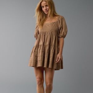 American Eagle Puff Sleeve Tiered Babydoll Mini Dress LARGE NEW